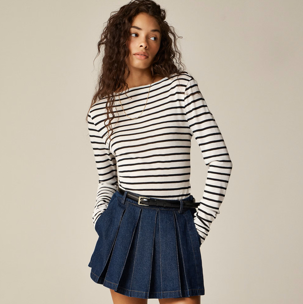 J.Crew Collection Sheer Wool Blend Long Sleeve T-Shirt WMNS S White Black Stripe